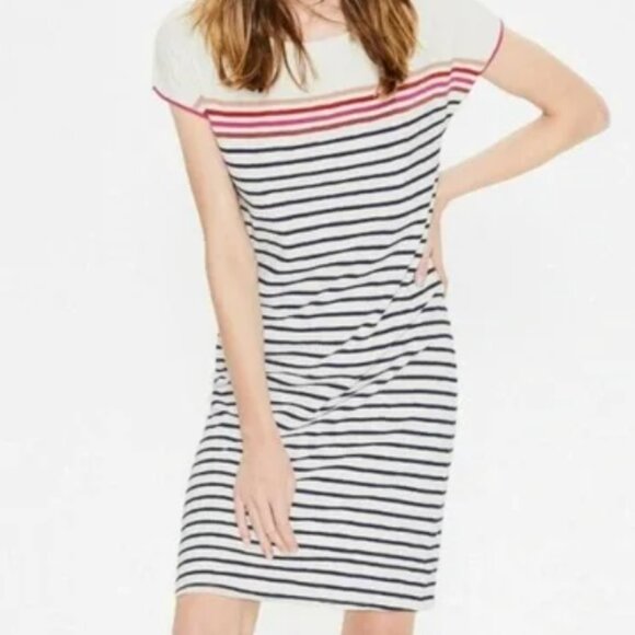 Boden Paulina Dress / Size 10 (10R) / White Navy Pink Stripes / 100% Cotton - Picture 1 of 5